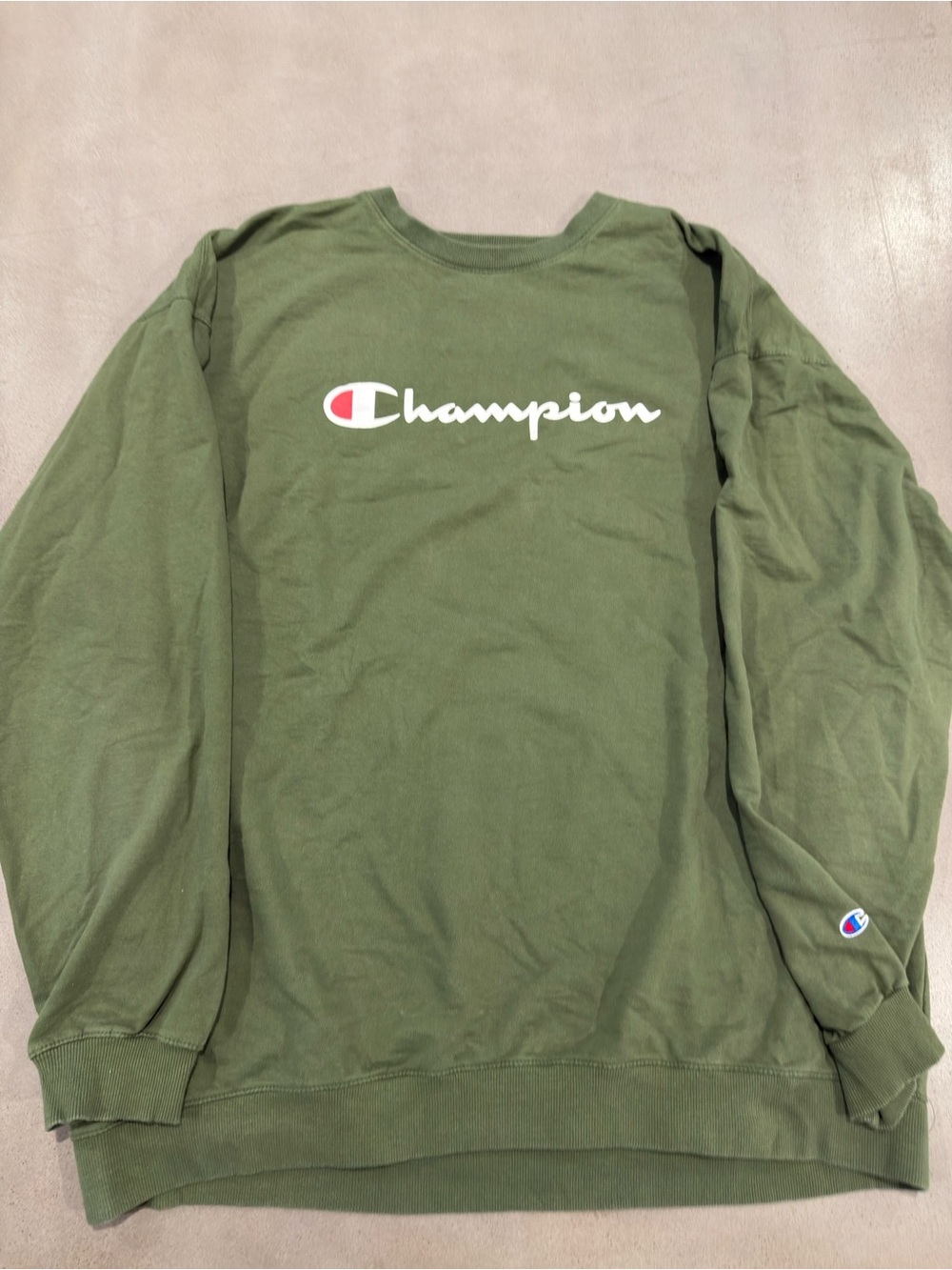 Champion Olive Green Crewneck Sweatshirt with White Logo
